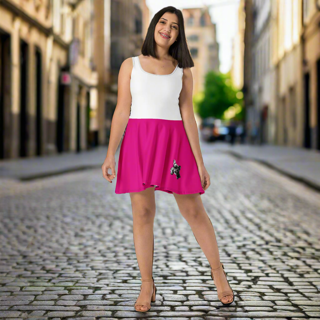 Fierce Frenchie Skater Dress β White & Hot Pink Pup Edition πΎπ