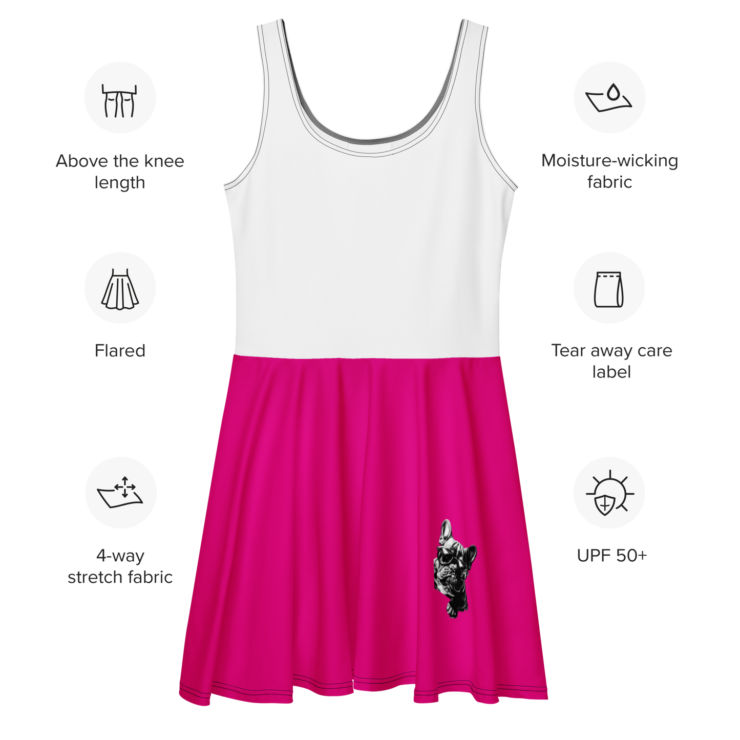 Fierce Frenchie Skater Dress β White & Hot Pink Pup Edition πΎπ