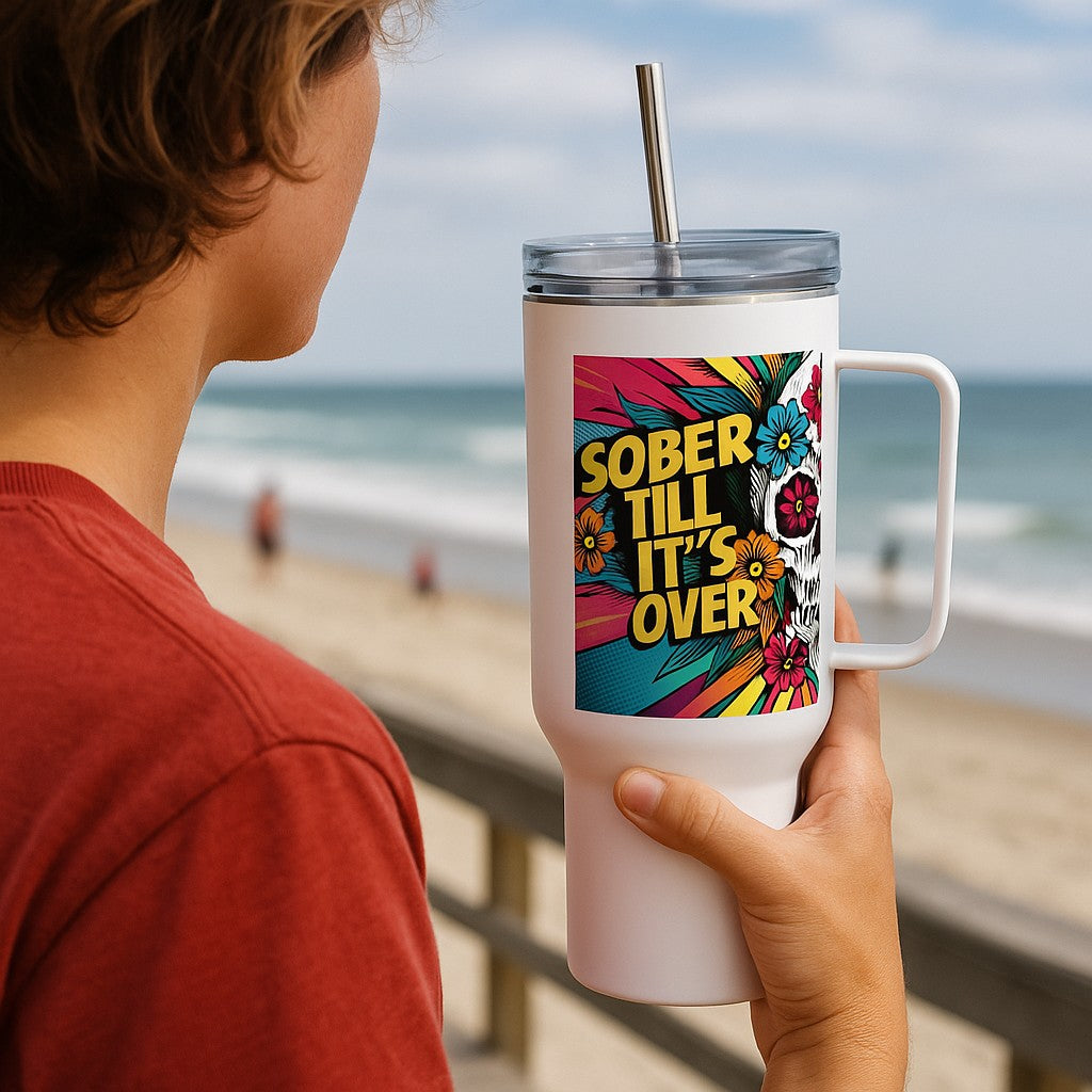 💀 Sober Till It’s Over – Floral Skull Mega Mug