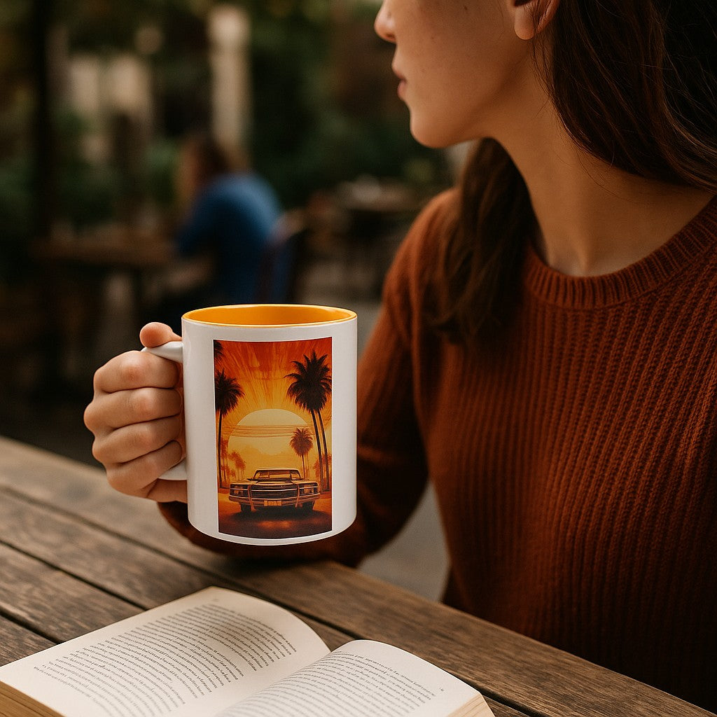 π΄ Retro Sunset Vibes β Color Accent Ceramic Mug (11oz)