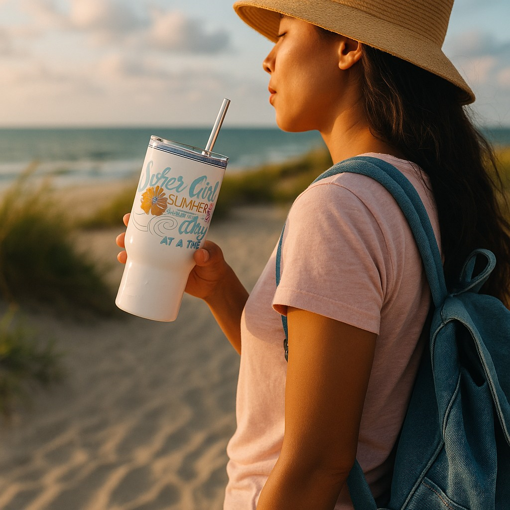 🌺 Sober Girl Summer – One Day at a Time - Travel Mug