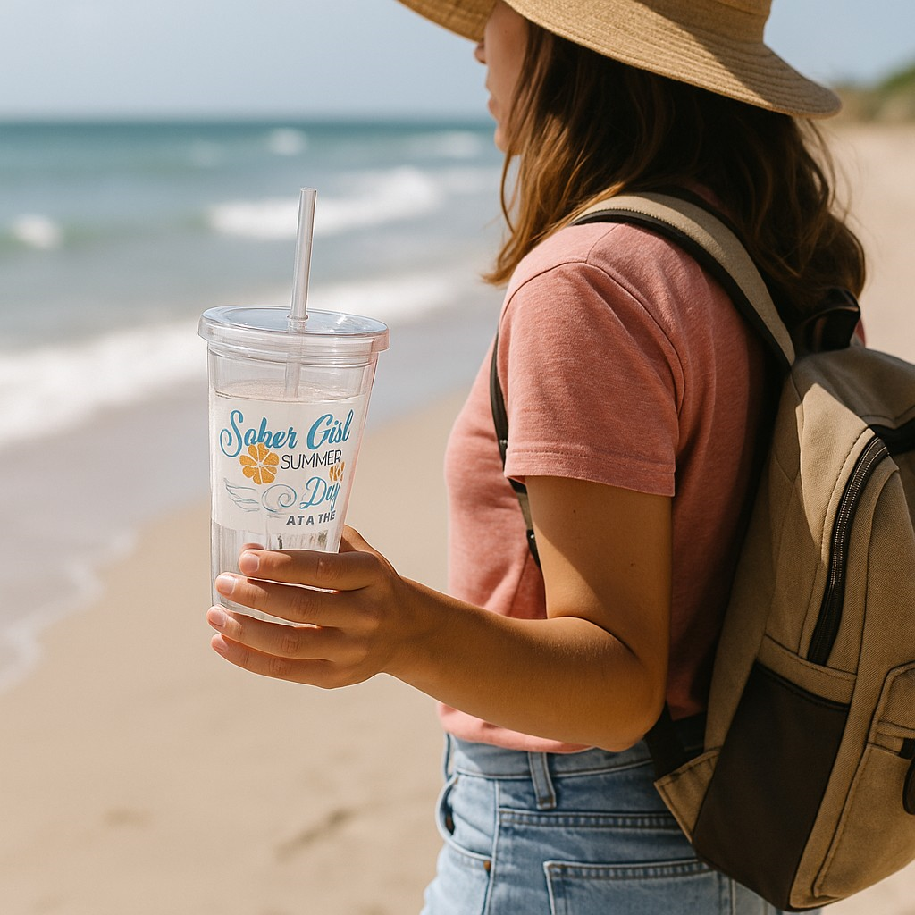 ๐ธ Sober Girl Summer โ 16oz Clear Tumbler with Straw