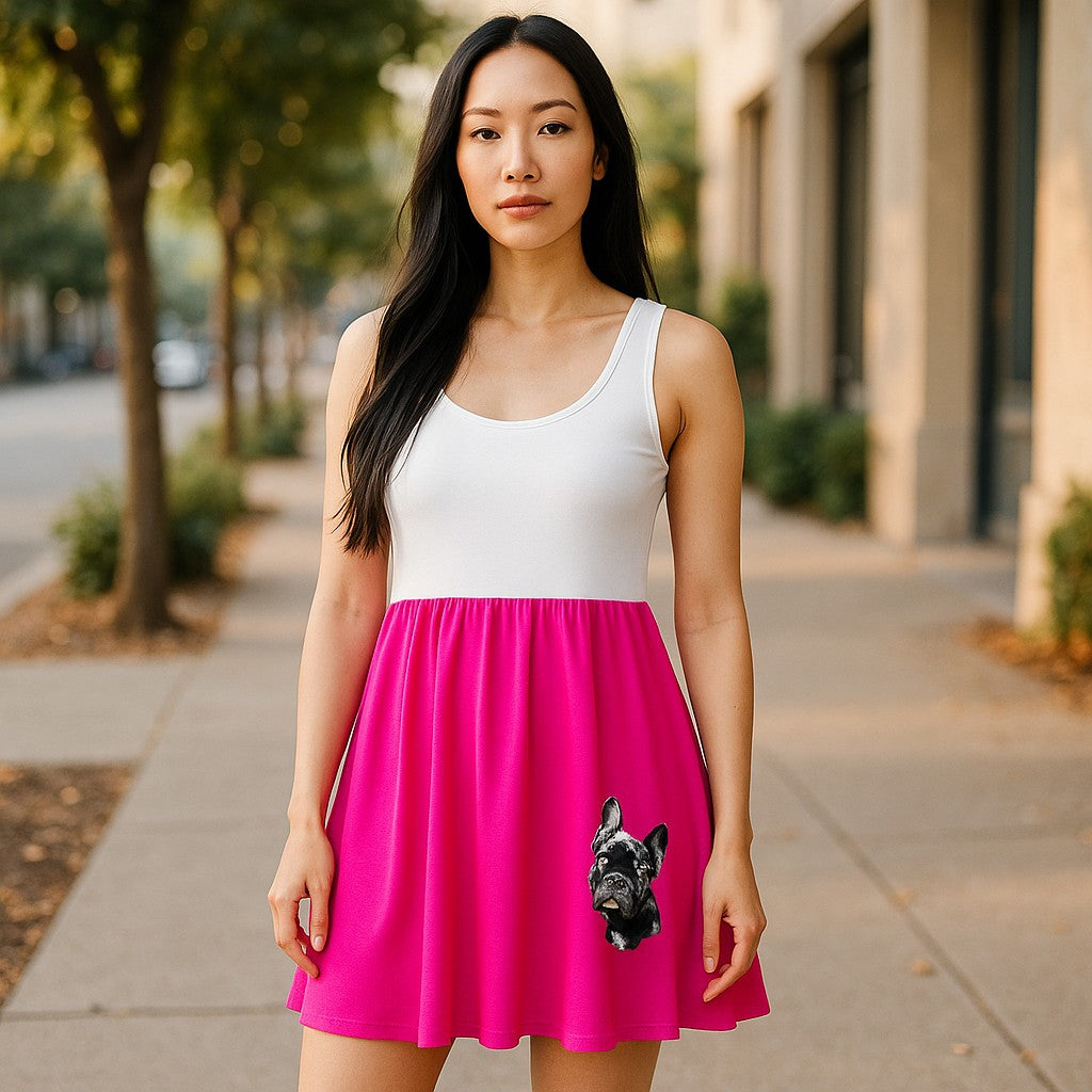 Fierce Frenchie Skater Dress β White & Hot Pink Pup Edition πΎπ
