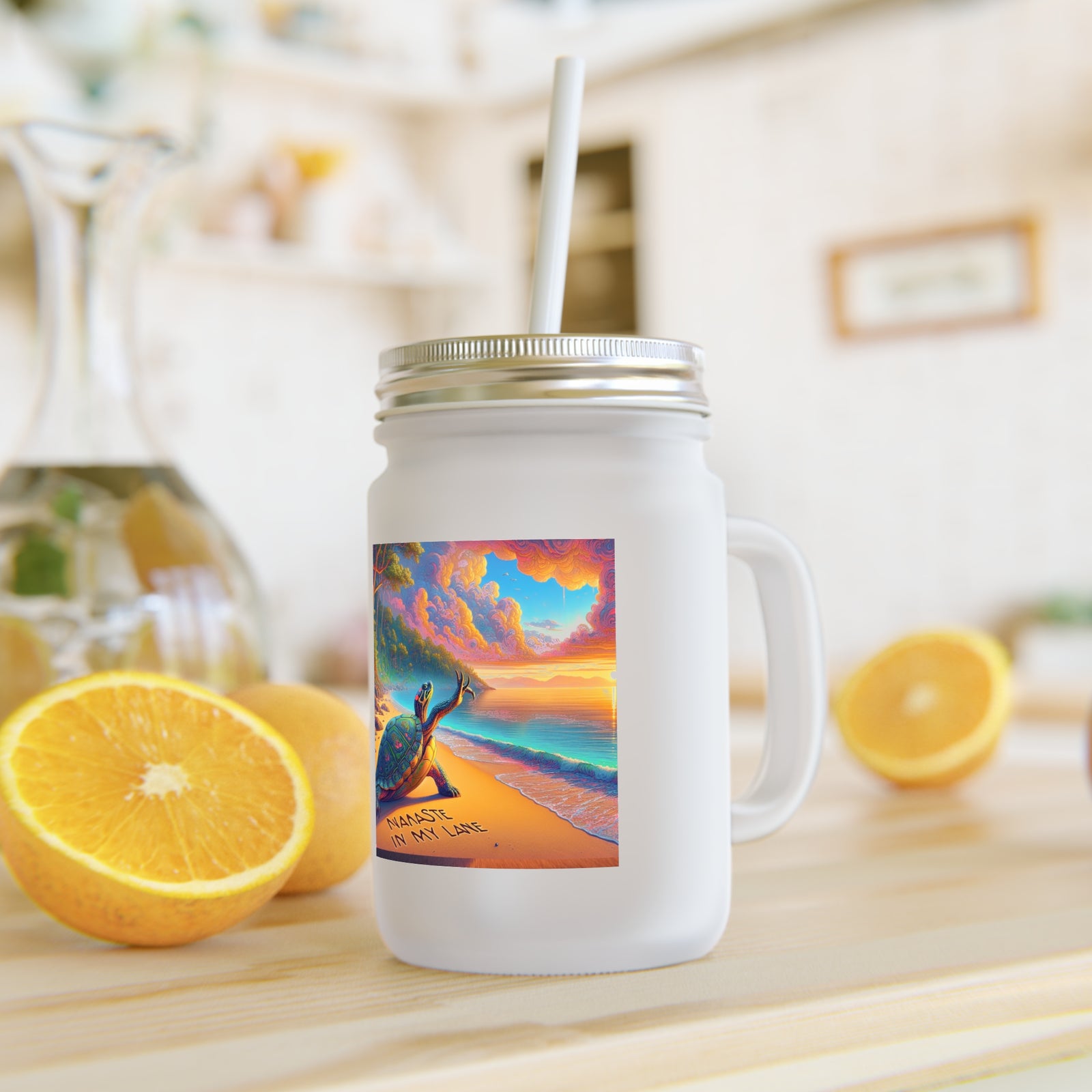 "Namaste Stay in My Lane" - Beach Vibes Mason Jar with Straw
