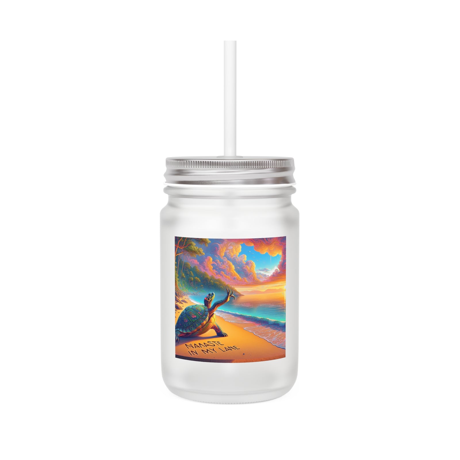 "Namaste Stay in My Lane" - Beach Vibes Mason Jar with Straw