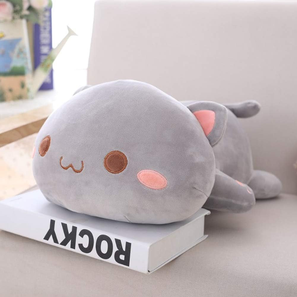 Cat Stuffed Animals, Soft Cat Plush Pillow Kitten Stuffed Animal Toy Gifts for Kids (Grey round Eyes, 19.6")