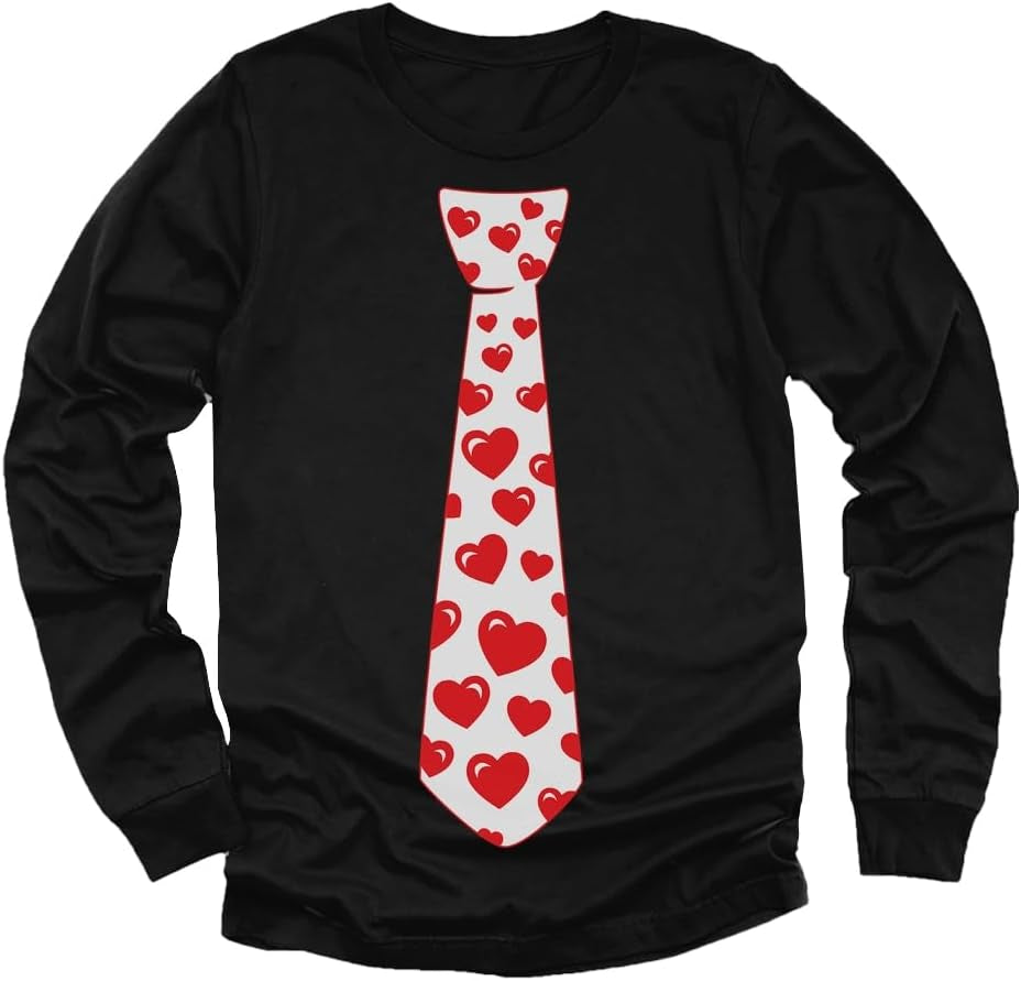 Boys Valentines Day Shirt Red Hearts Tie Toddler Kids Long Sleeve T-Shirt