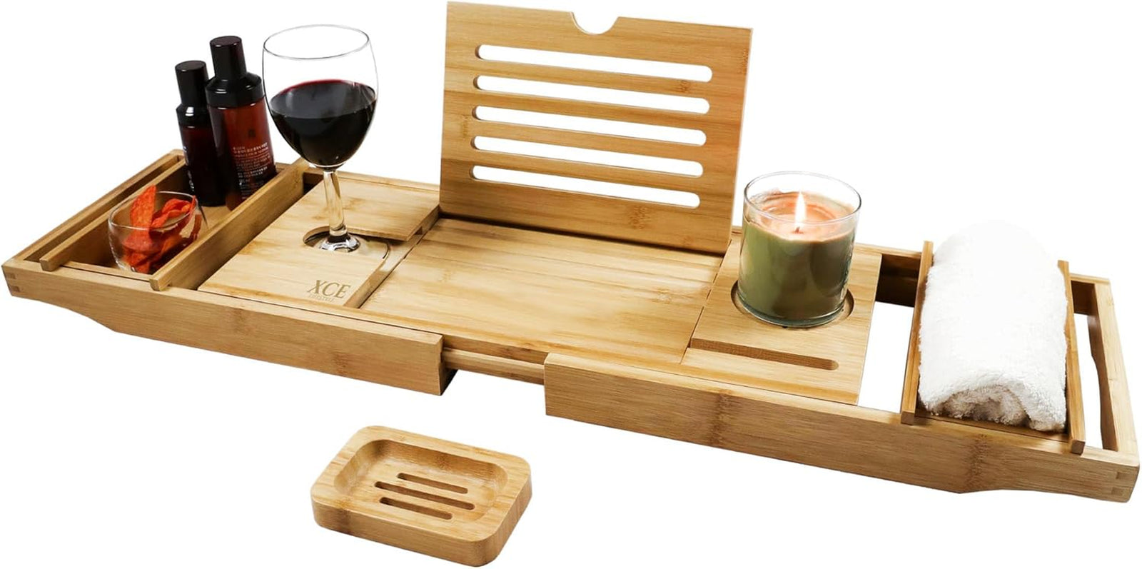 Bathtub Caddy Tray (Natural)- Bamboo Wood Bath Tray and Bath Caddy for a Home Spa Experience