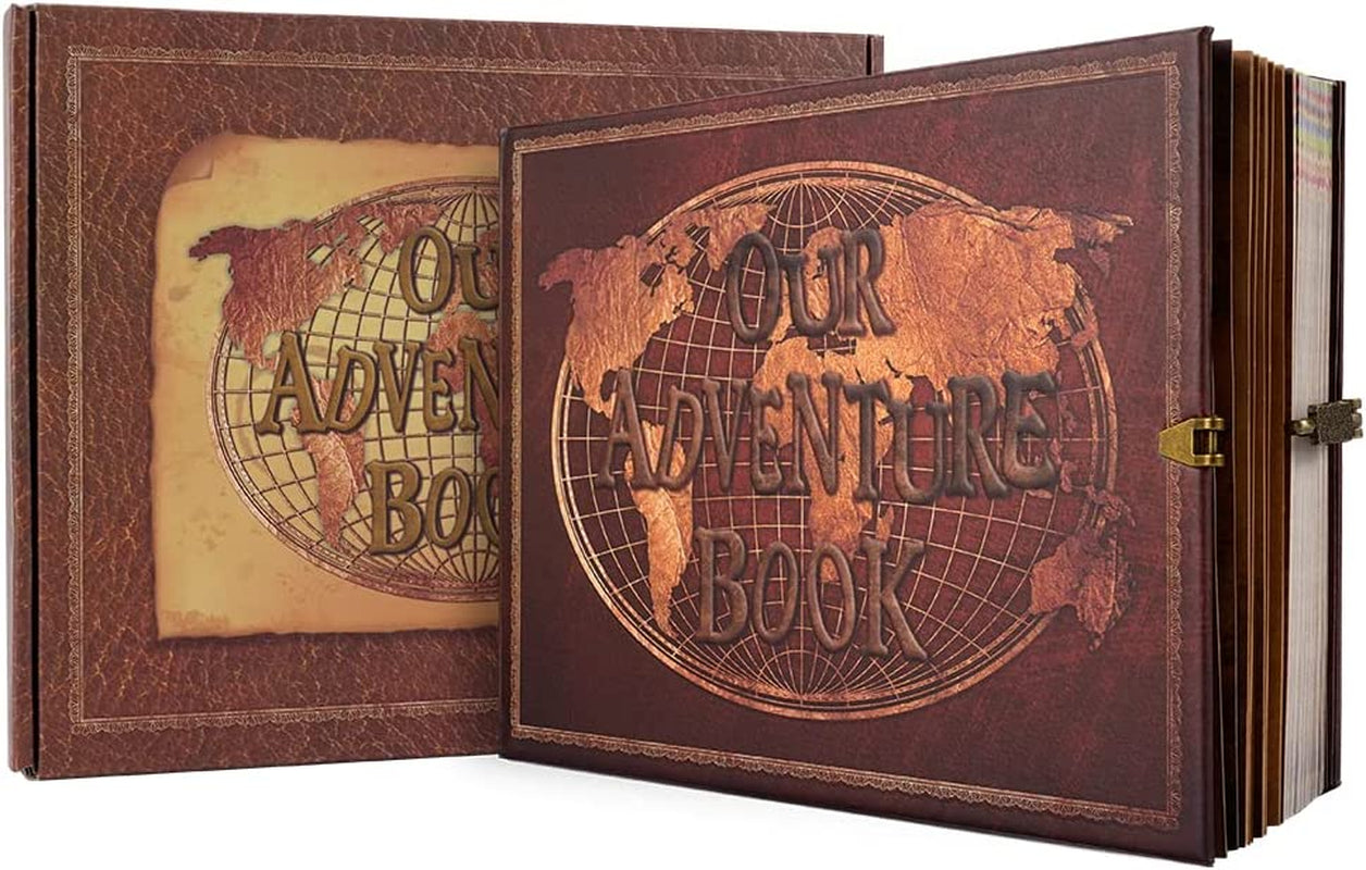 Our Adventure Book Scrapbook 180 Pages Photo Album, DIY Handmade Memory Travel Diary Photo Book Journal Scrapbook, Embossed Letter Leather Cover for Anniversary,Wedding,Best Friend Gift