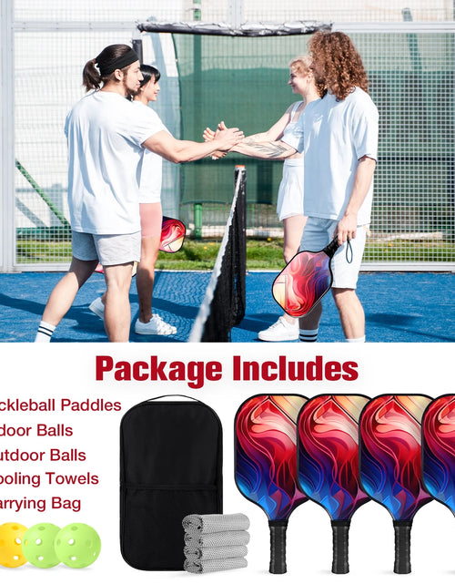 Load image into Gallery viewer, Pickleball Paddles Set of 4, with 4 Fiberglass Paddles, 4 Pickle-Ball , 4 Cooling Towel, 1 Pickleball Bag, PP Honeycomb Core Pickleball Equipment Is the Perfect Gift for Beginners &amp; Amateurs
