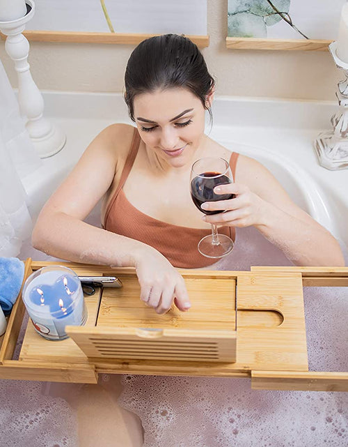 Load image into Gallery viewer, Bathtub Caddy Tray (Natural)- Bamboo Wood Bath Tray and Bath Caddy for a Home Spa Experience
