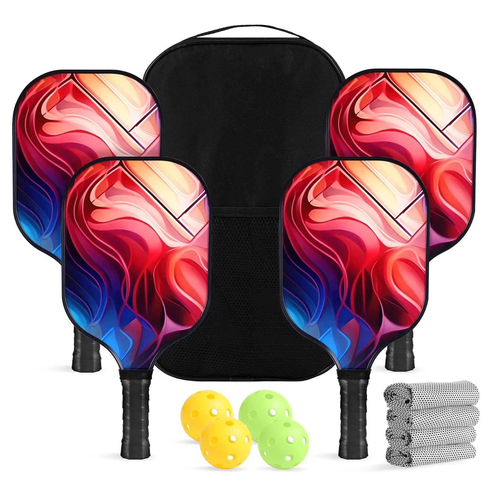 Pickleball Paddles Set of 4, with 4 Fiberglass Paddles, 4 Pickle-Ball , 4 Cooling Towel, 1 Pickleball Bag, PP Honeycomb Core Pickleball Equipment Is the Perfect Gift for Beginners & Amateurs