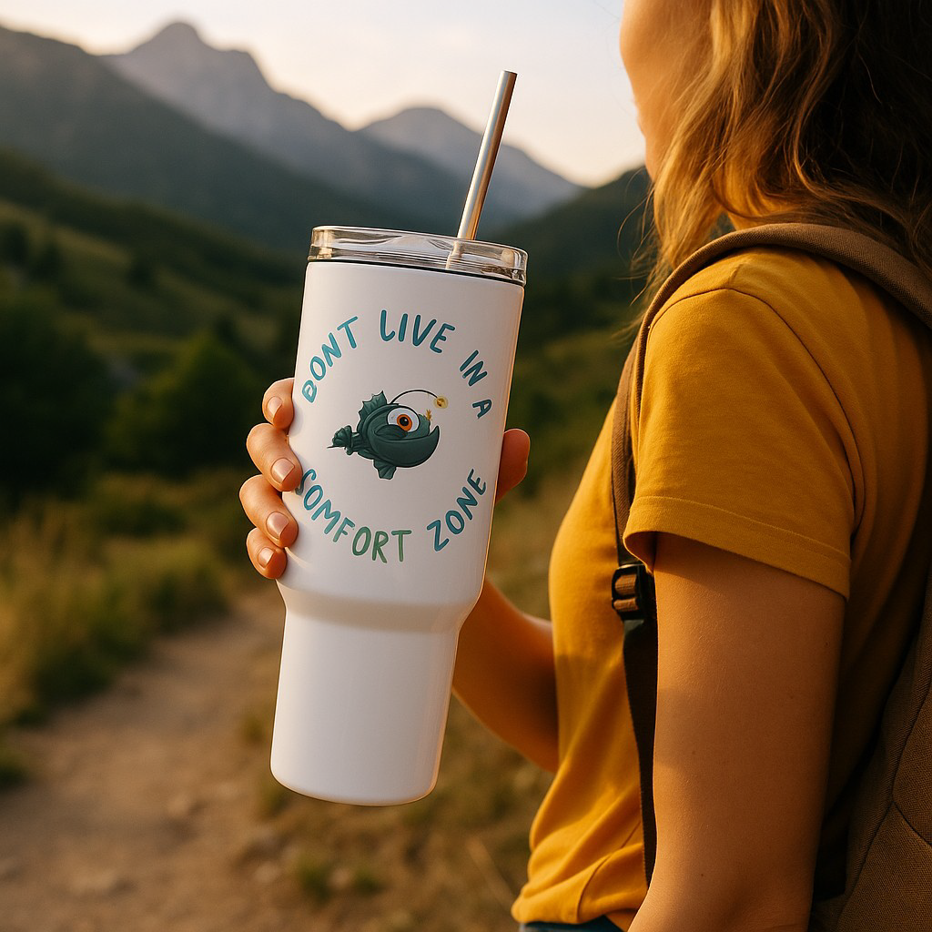 No vivas en la zona de confort - Taza de viaje con asa
