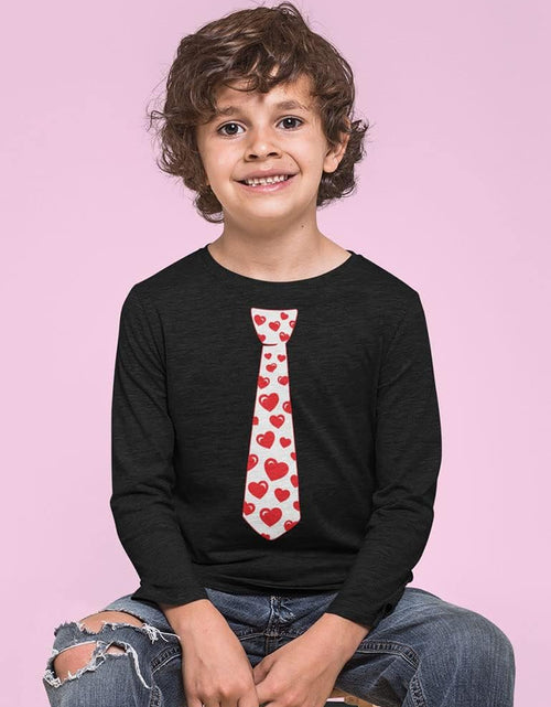 Load image into Gallery viewer, Boys Valentines Day Shirt Red Hearts Tie Toddler Kids Long Sleeve T-Shirt
