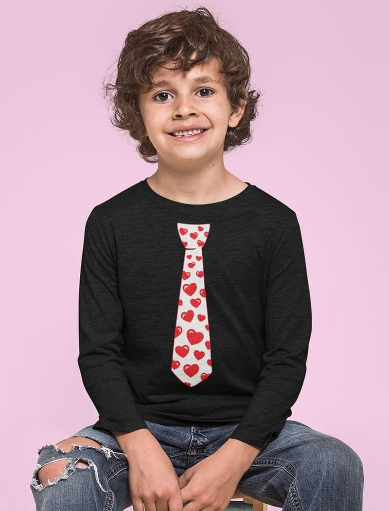 Boys Valentines Day Shirt Red Hearts Tie Toddler Kids Long Sleeve T-Shirt