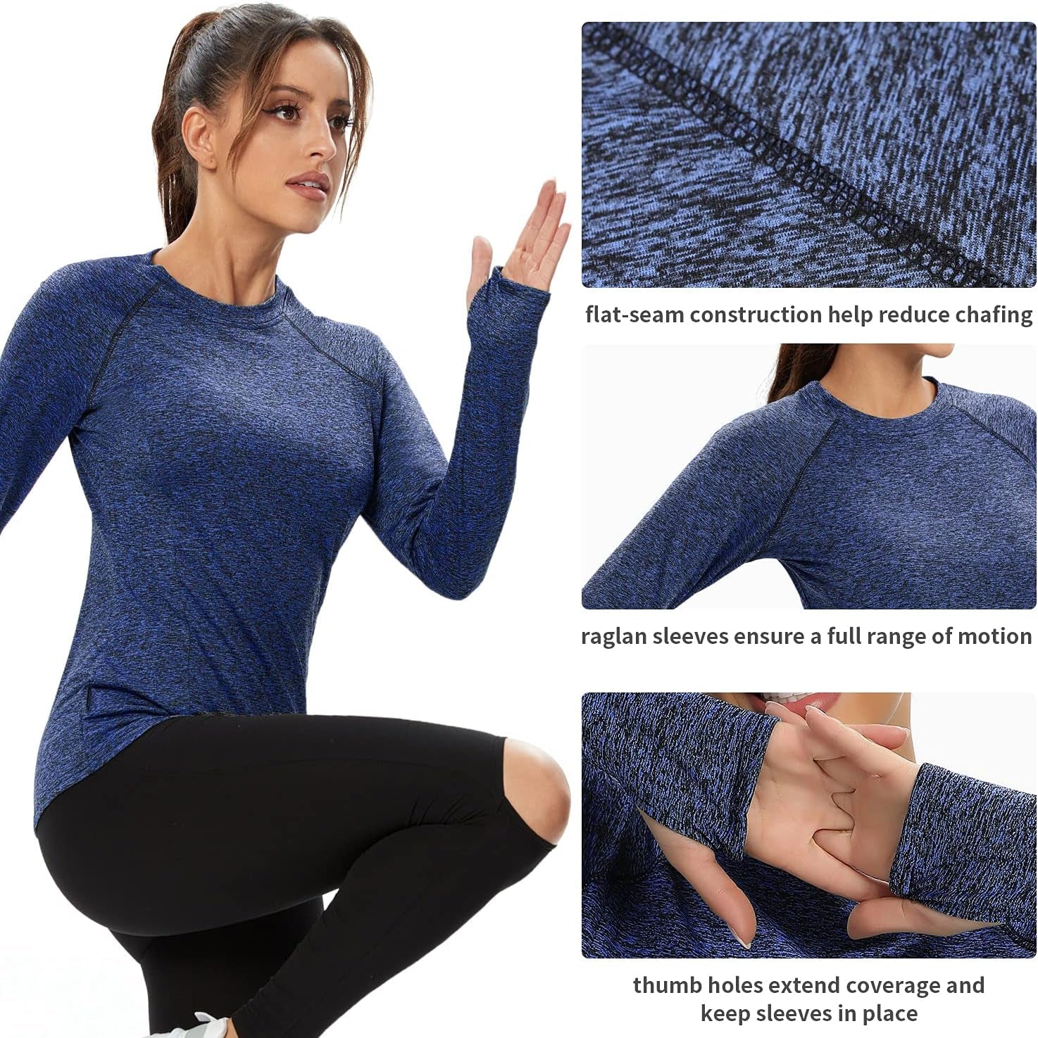 Women Fleece Thermal Long Sleeve Running Shirt Workout Tops Moisture Wicking Athletic Shirts with Thumb Holes