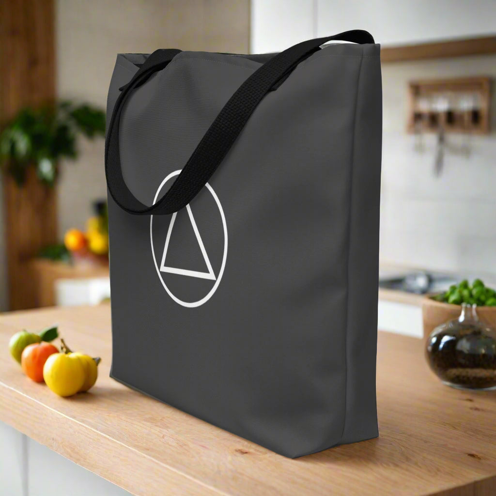 🖤 Recovery Symbol Black Tote Bag – Bold, Minimal, Empowered