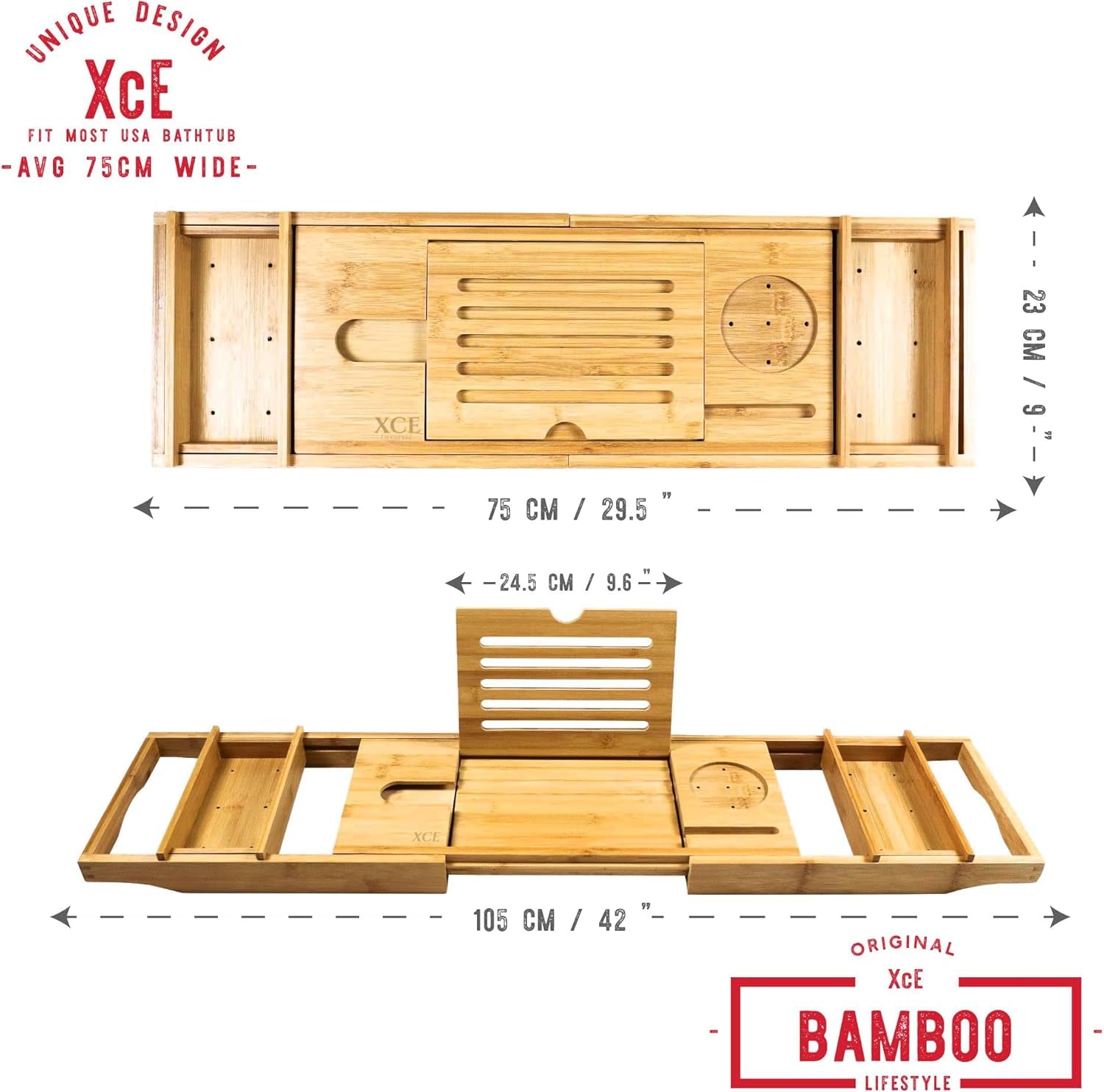 Bathtub Caddy Tray (Natural)- Bamboo Wood Bath Tray and Bath Caddy for a Home Spa Experience