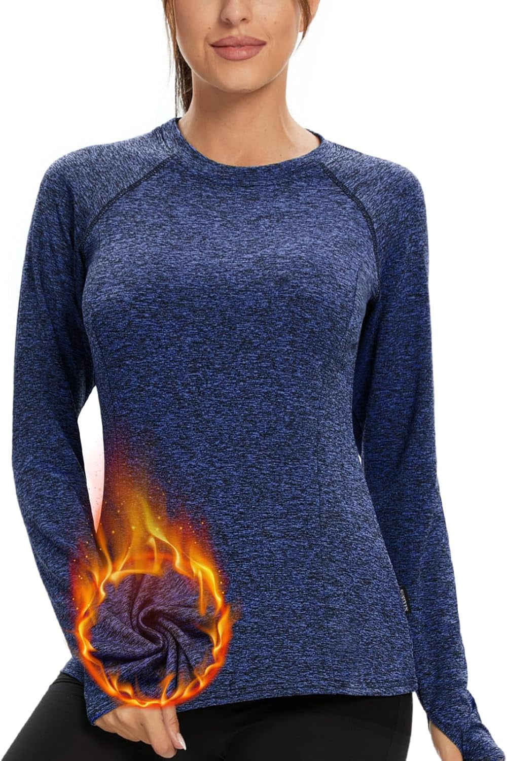 Women Fleece Thermal Long Sleeve Running Shirt Workout Tops Moisture Wicking Athletic Shirts with Thumb Holes