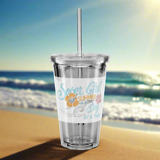 🌸 Sober Girl Summer – 16oz Clear Tumbler with Straw