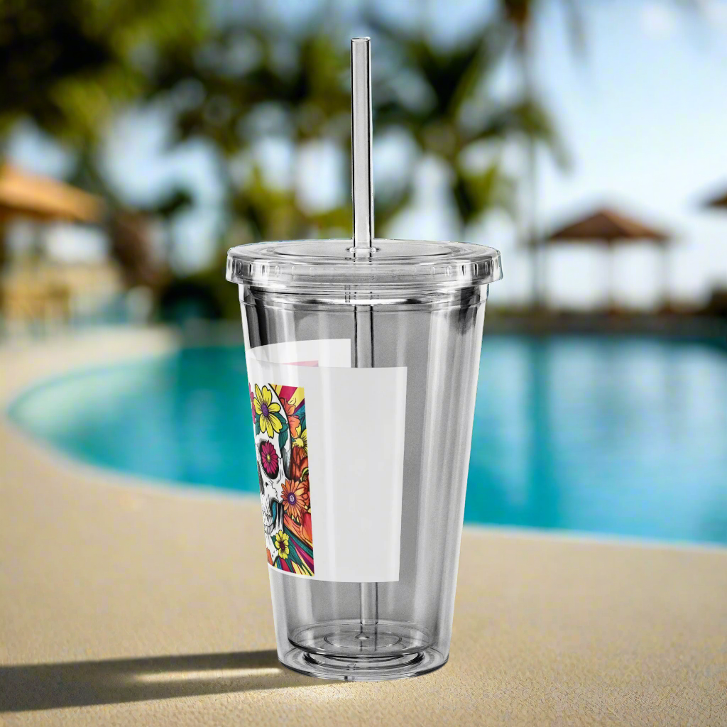 ☠️🌺 "Sober Till It’s Over" – Floral Skull Tumbler (16 oz) ⚔️ 🤘