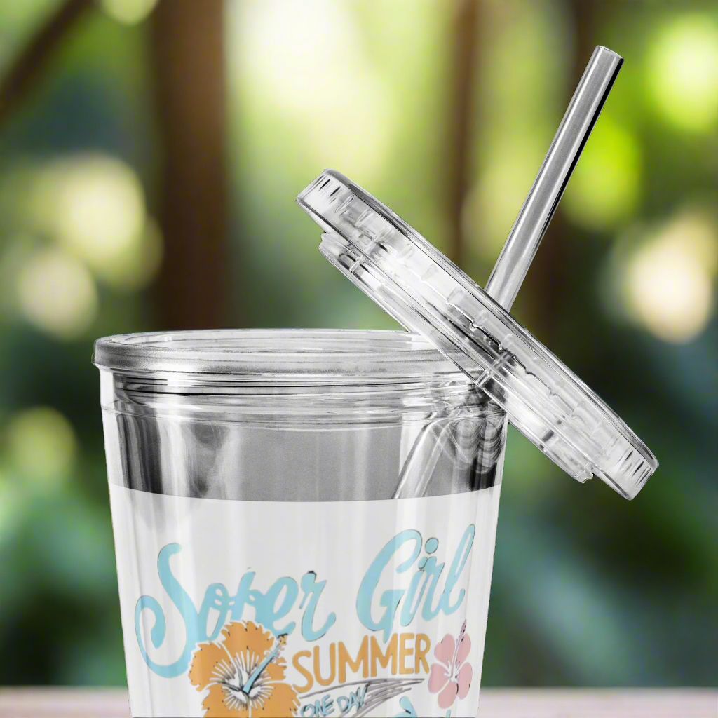 🌸 Sober Girl Summer – 16oz Clear Tumbler with Straw