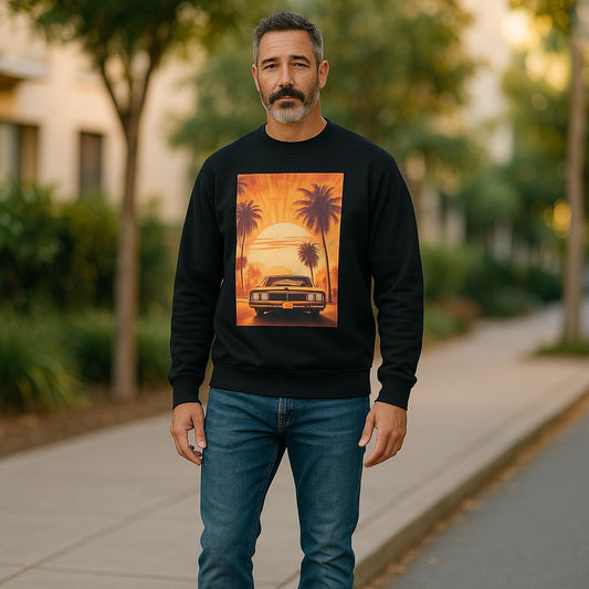 🌇 Retro Sunset Drive – Unisex Premium Sweatshirt