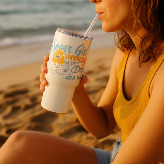 🌺 Sober Girl Summer – One Day at a Time - Travel Mug
